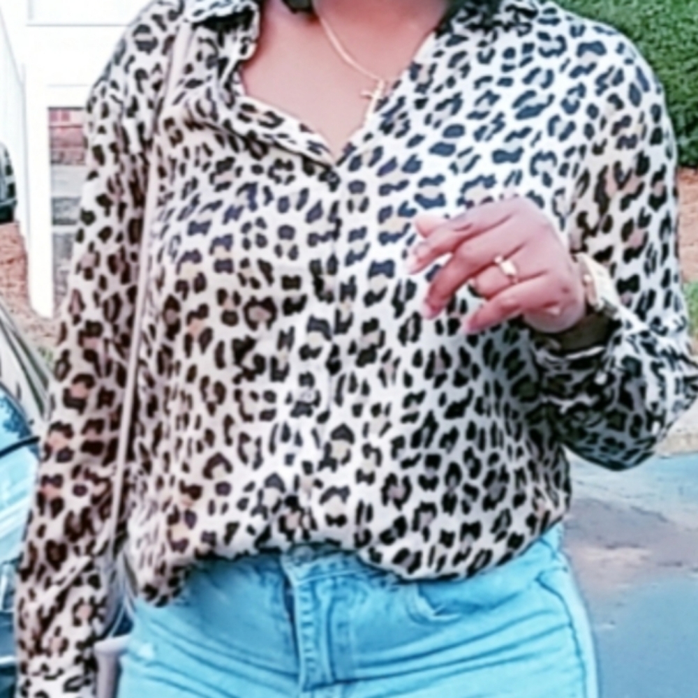 Zara satin effect shirt leopard / taupe Brown - Picture 2 of 3
